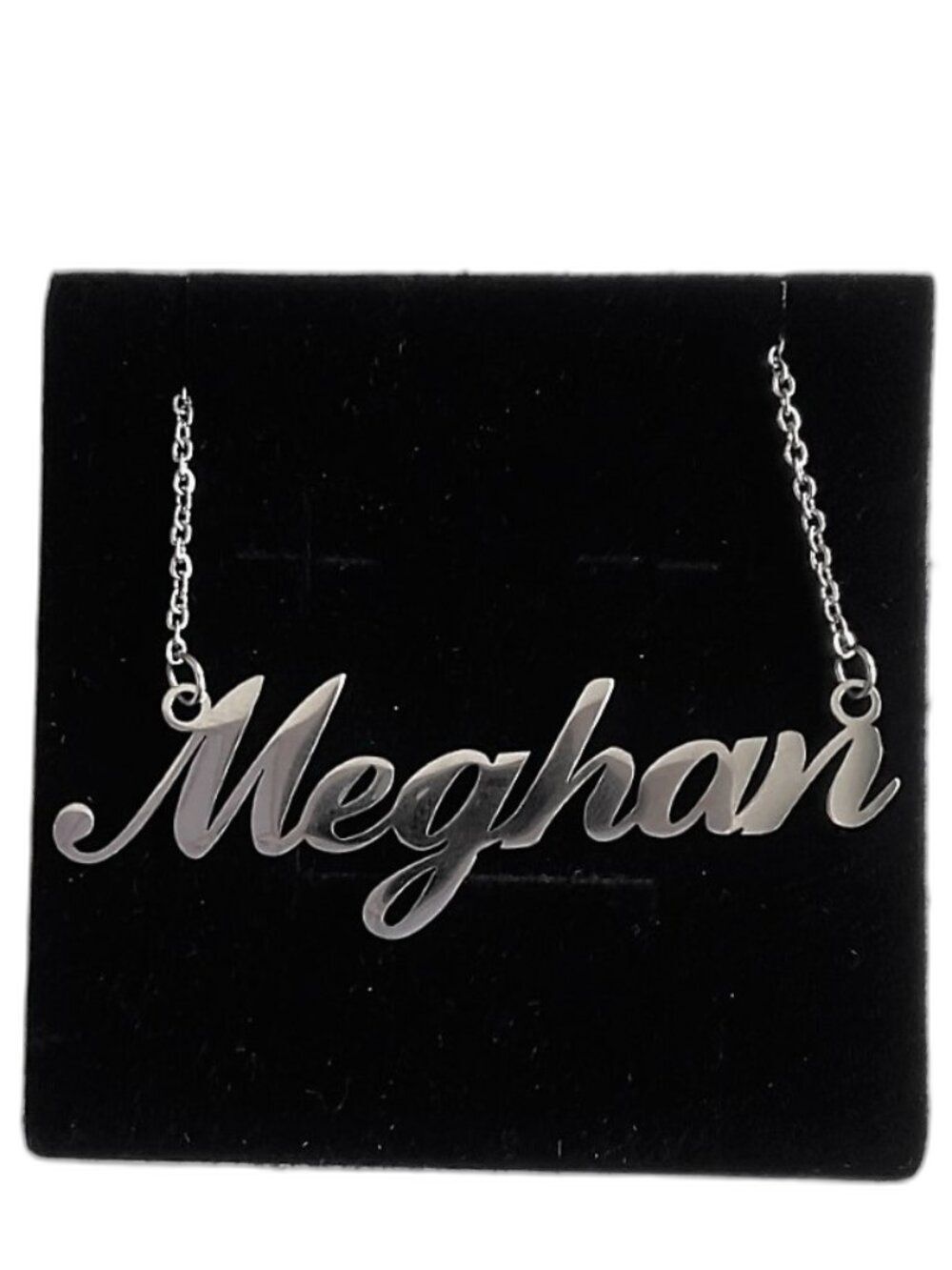 New Personalized Meghan Name Necklace Silver Tone Cursive Script
